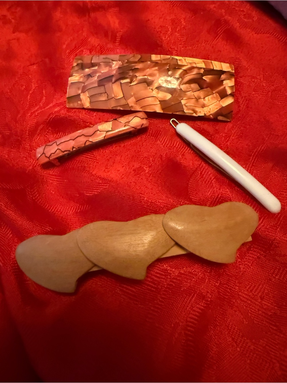 Wood Heart and Copper-Tone Resin Hair Clip Set - Brown and Copper